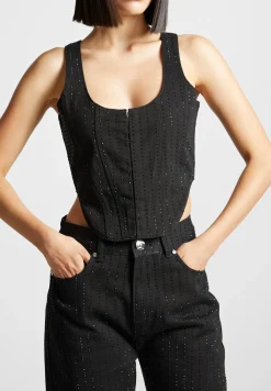 Rhinestone Denim Corset -^Manière De Voir Hot