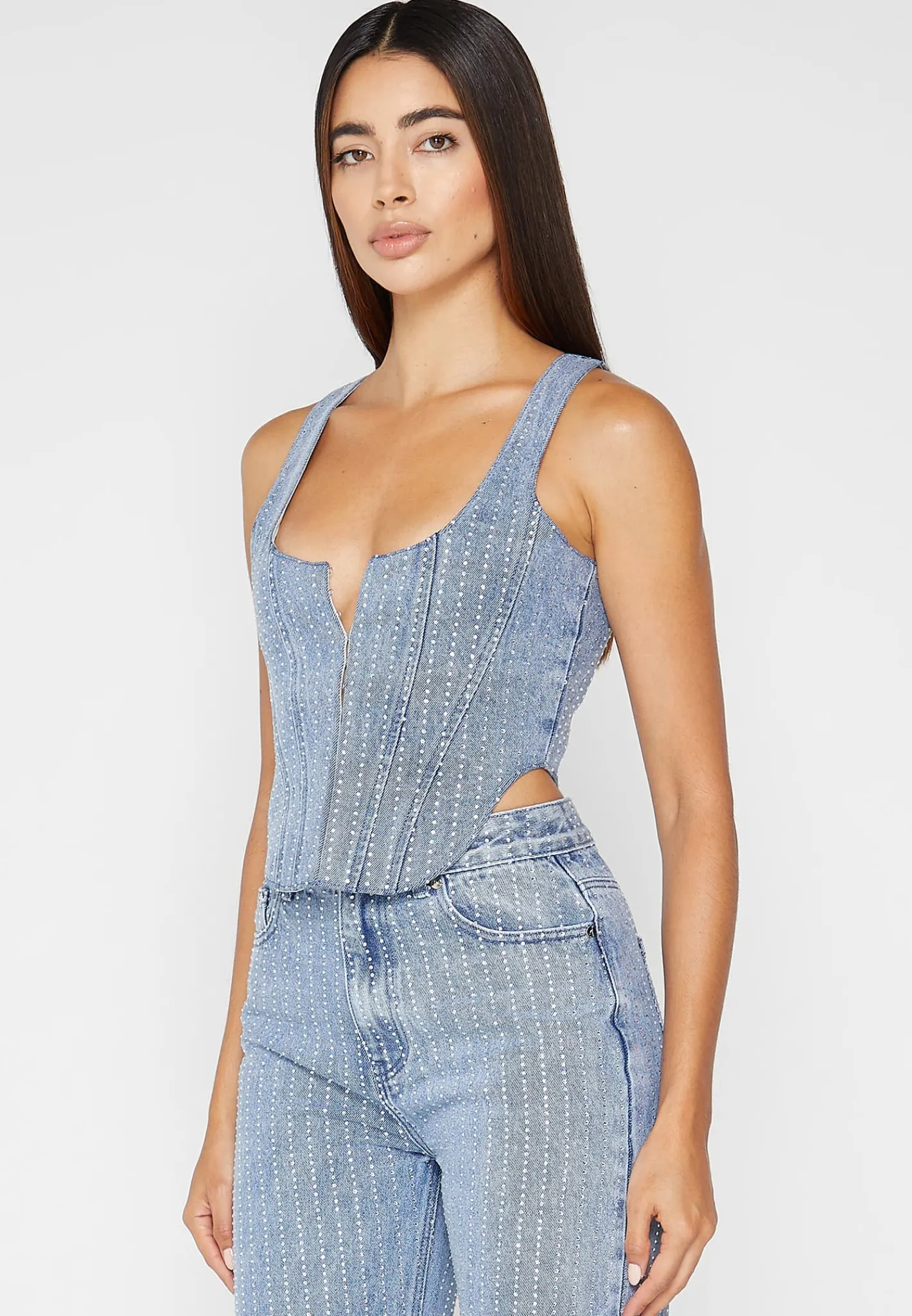 Rhinestone Denim Corset - Mid Blue^Manière De Voir Online