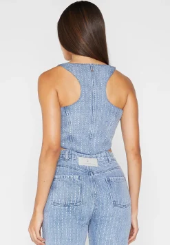 Rhinestone Denim Corset - Mid Blue^Manière De Voir Online