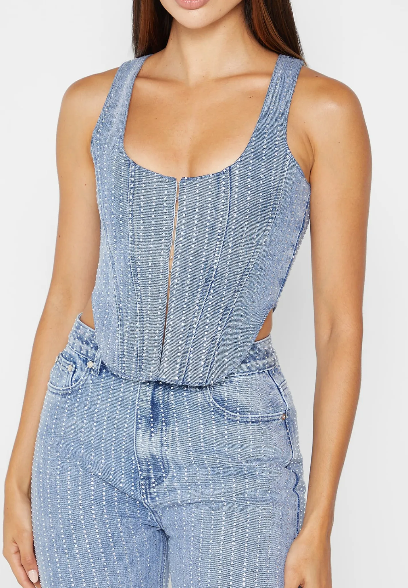 Rhinestone Denim Corset - Mid Blue^Manière De Voir Online
