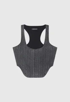 Rhinestone Denim Corset - Washed Grey^Manière De Voir Hot