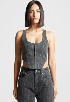 Rhinestone Denim Corset - Washed Grey^Manière De Voir Hot