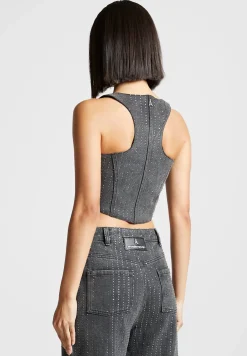 Rhinestone Denim Corset - Washed Grey^Manière De Voir Hot