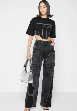 Rhinestone Lace Up Corset T-Shirt -^Manière De Voir Discount
