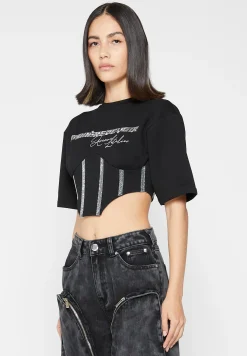 Rhinestone Lace Up Corset T-Shirt -^Manière De Voir Discount
