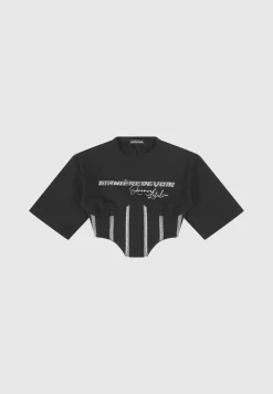 Rhinestone Lace Up Corset T-Shirt -^Manière De Voir Discount