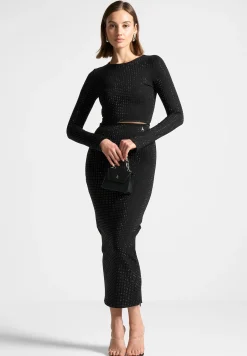Rhinestone Long Sleeve Bandage Top -^Manière De Voir Discount