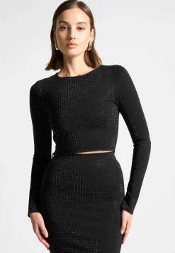 Rhinestone Long Sleeve Bandage Top -^Manière De Voir Discount