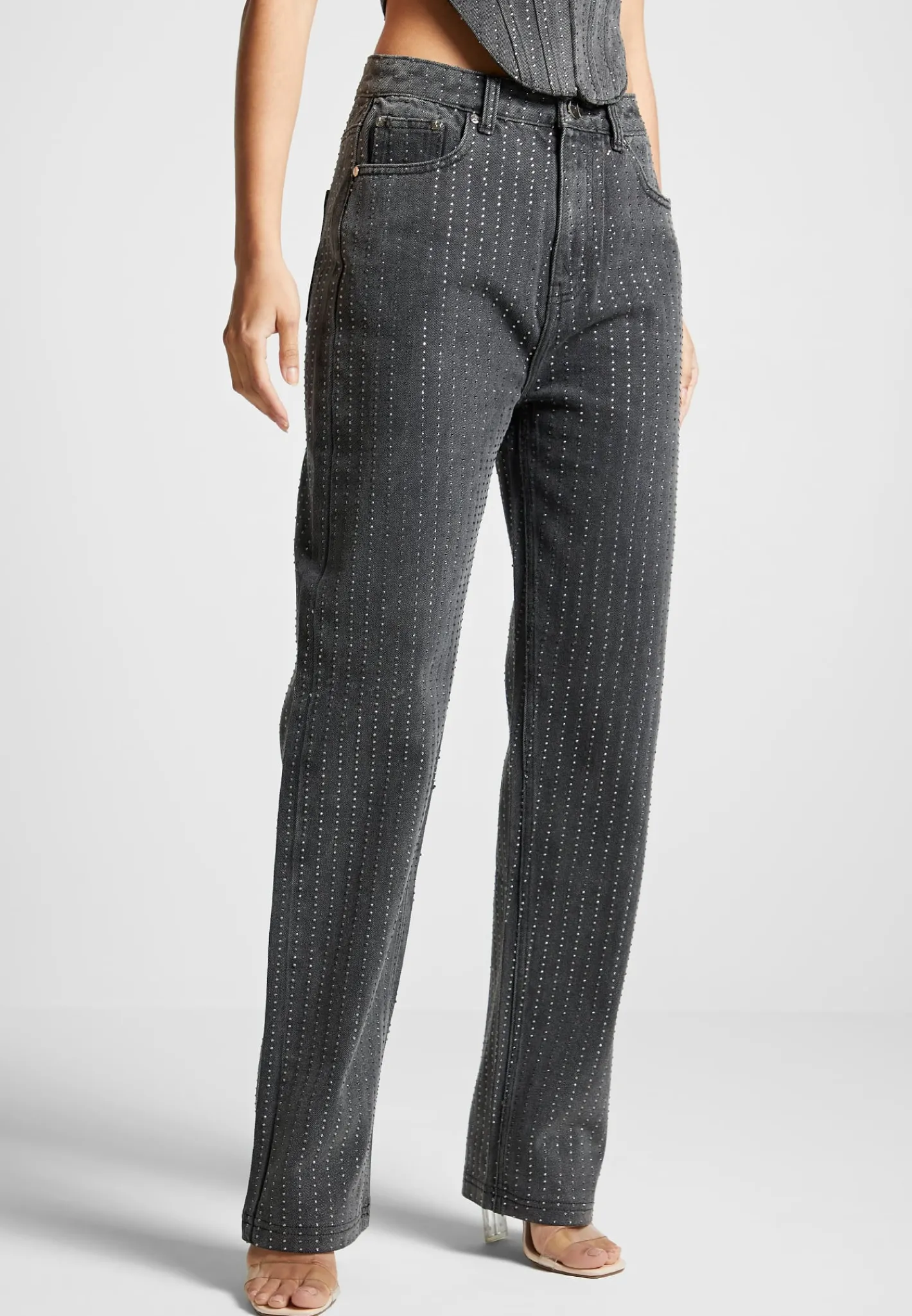 Rhinestone Mom Jeans - Washed Grey^Manière De Voir Clearance