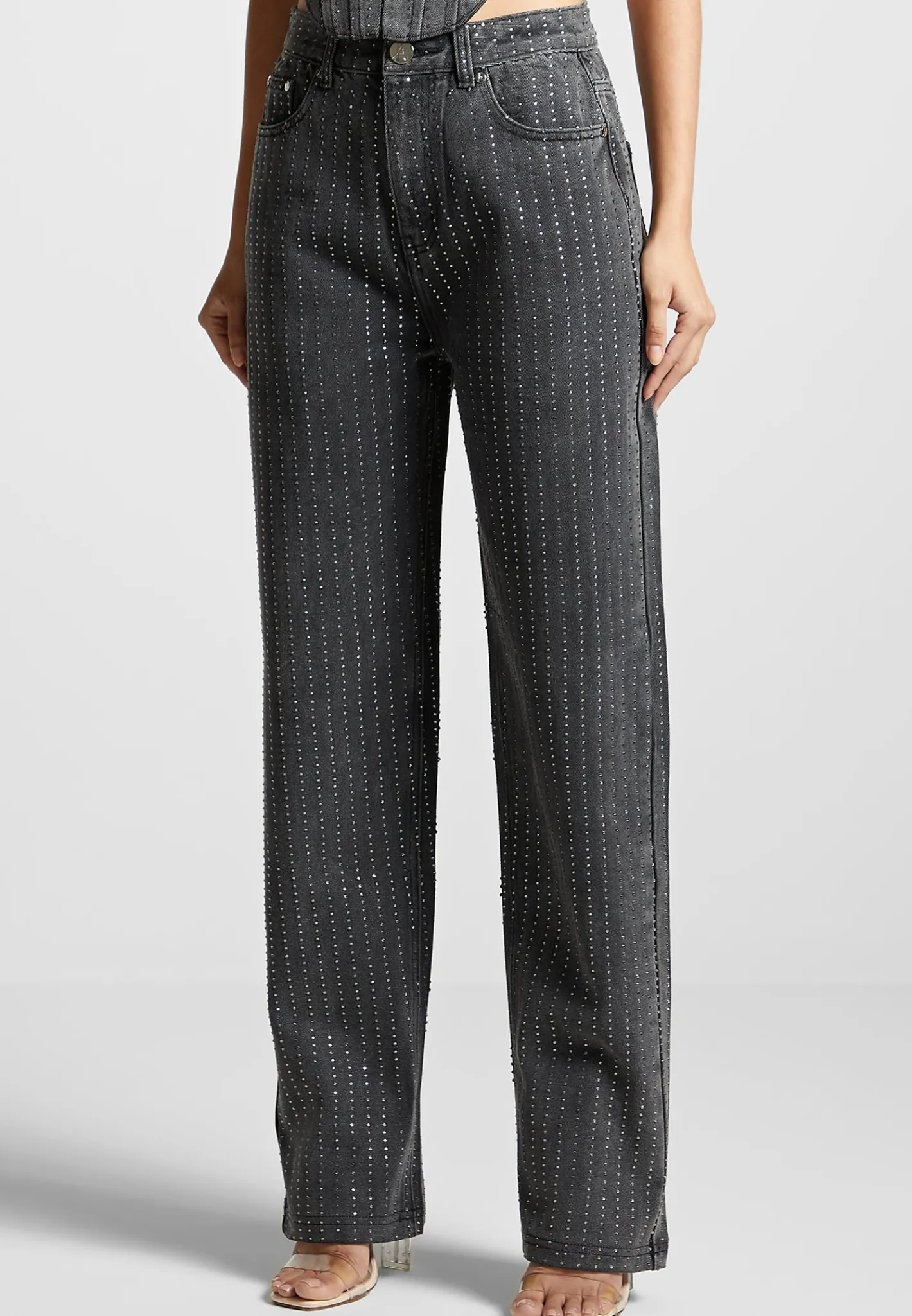 Rhinestone Mom Jeans - Washed Grey^Manière De Voir Clearance