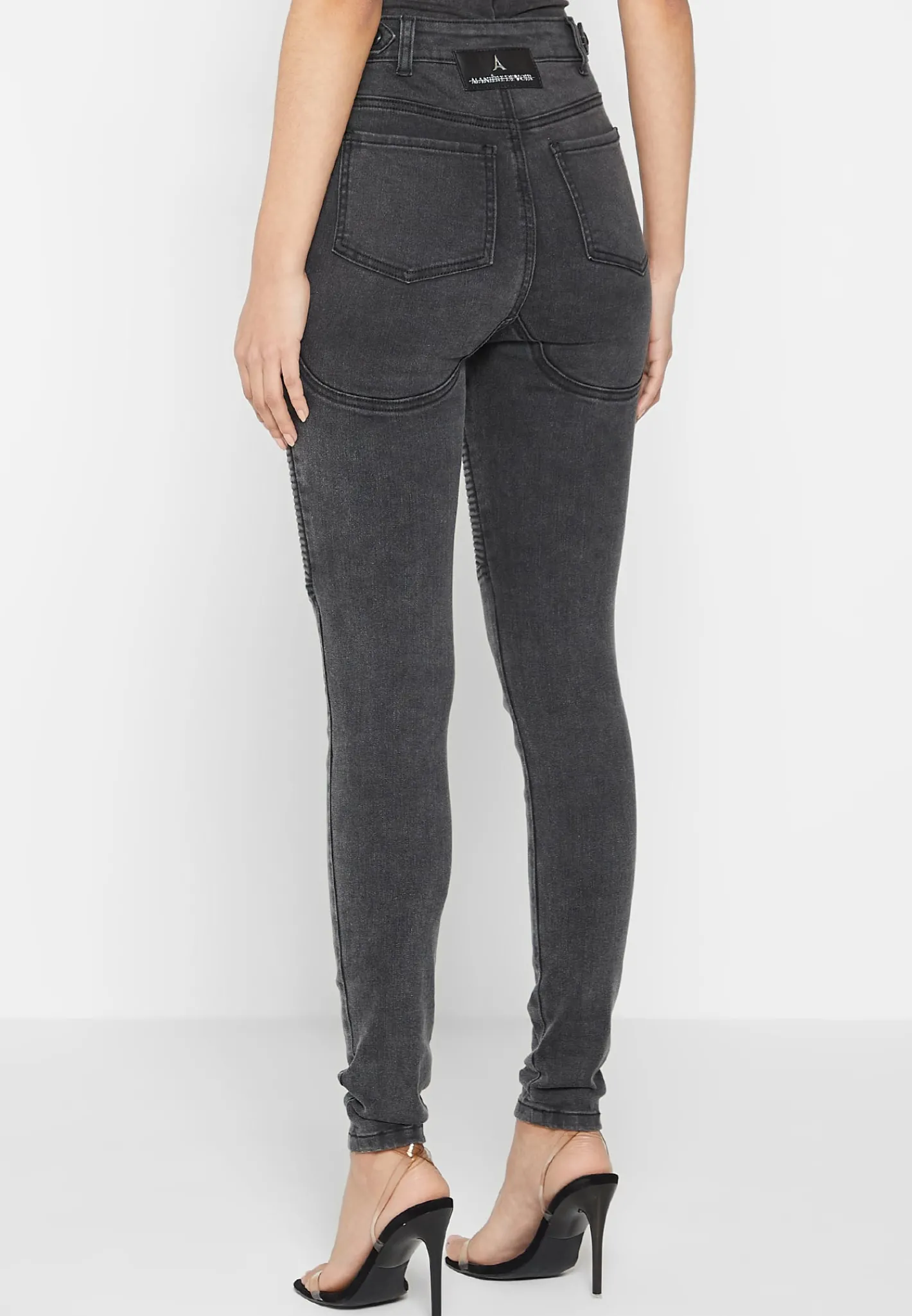 Ribbed Biker Skinny Jeans - Washed Black^Manière De Voir Discount