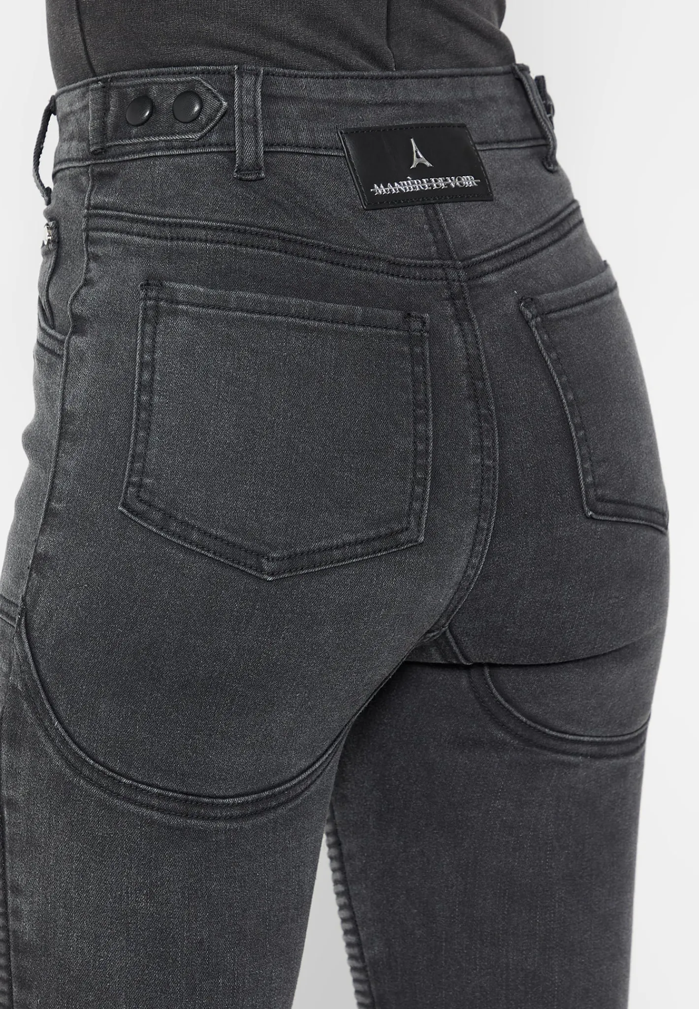 Ribbed Biker Skinny Jeans - Washed Black^Manière De Voir Discount