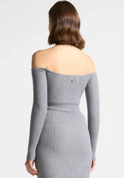 Ribbed Knit Bardot Crop Top with Chain -^Manière De Voir New