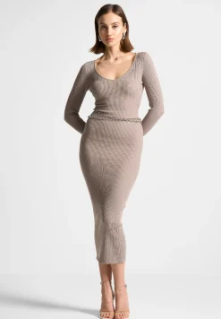 Ribbed Knit Midaxi Dress with Chain Belt -^Manière De Voir Discount