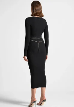 Ribbed Knit Midaxi Dress with Chain Belt -^Manière De Voir Discount