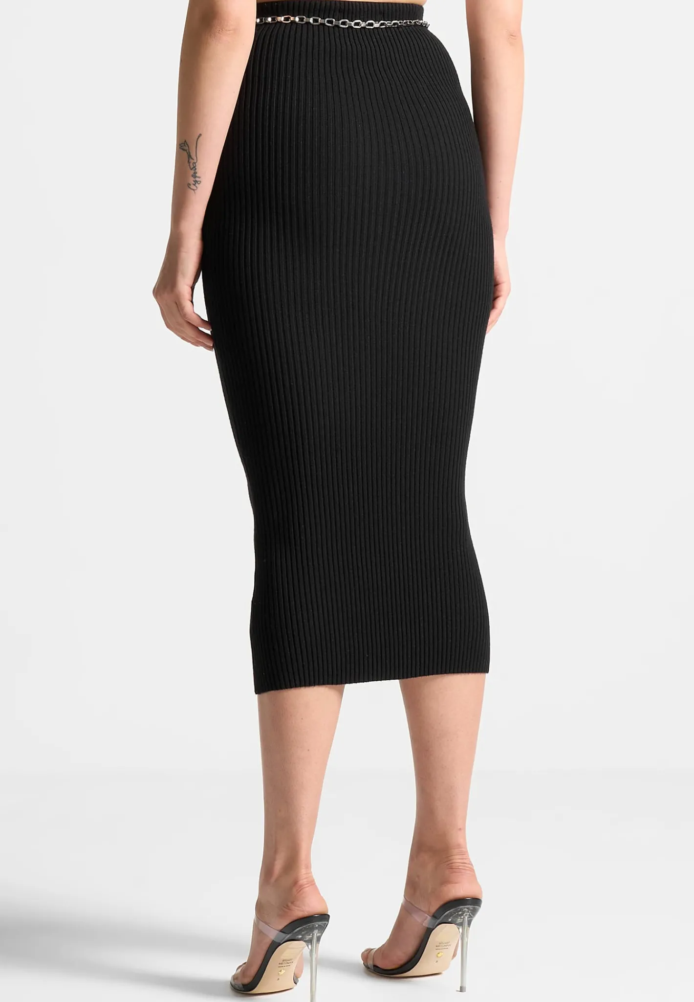 Ribbed Knit Midaxi Skirt with Chain Belt -^Manière De Voir Hot