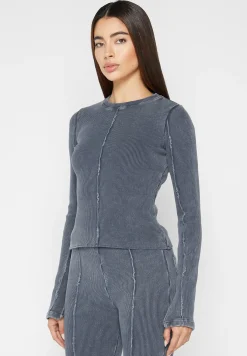 Ribbed Long Sleeve Top - Washed Blue^Manière De Voir Sale