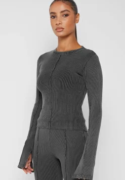 Ribbed Long Sleeve Top - Washed Grey^Manière De Voir Best