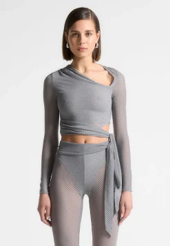 Ribbed Sheer Top with Tie -^Manière De Voir Discount
