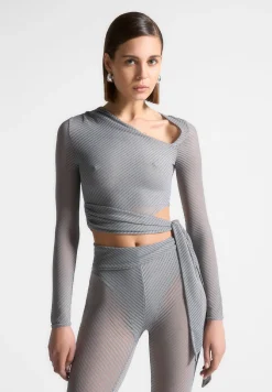 Ribbed Sheer Top with Tie -^Manière De Voir Discount