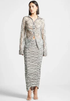 Ruched Lace Asymmetric Midaxi Skirt - Off White^Manière De Voir Discount
