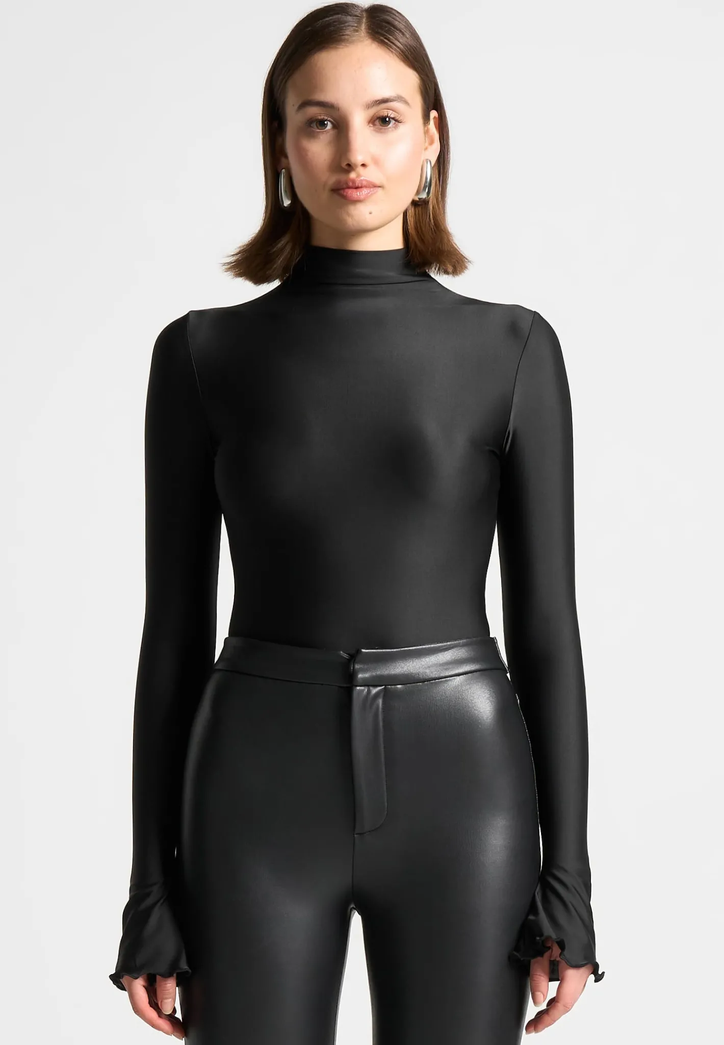 Ruffle Cuff Mock Neck Bodysuit -^Manière De Voir Discount
