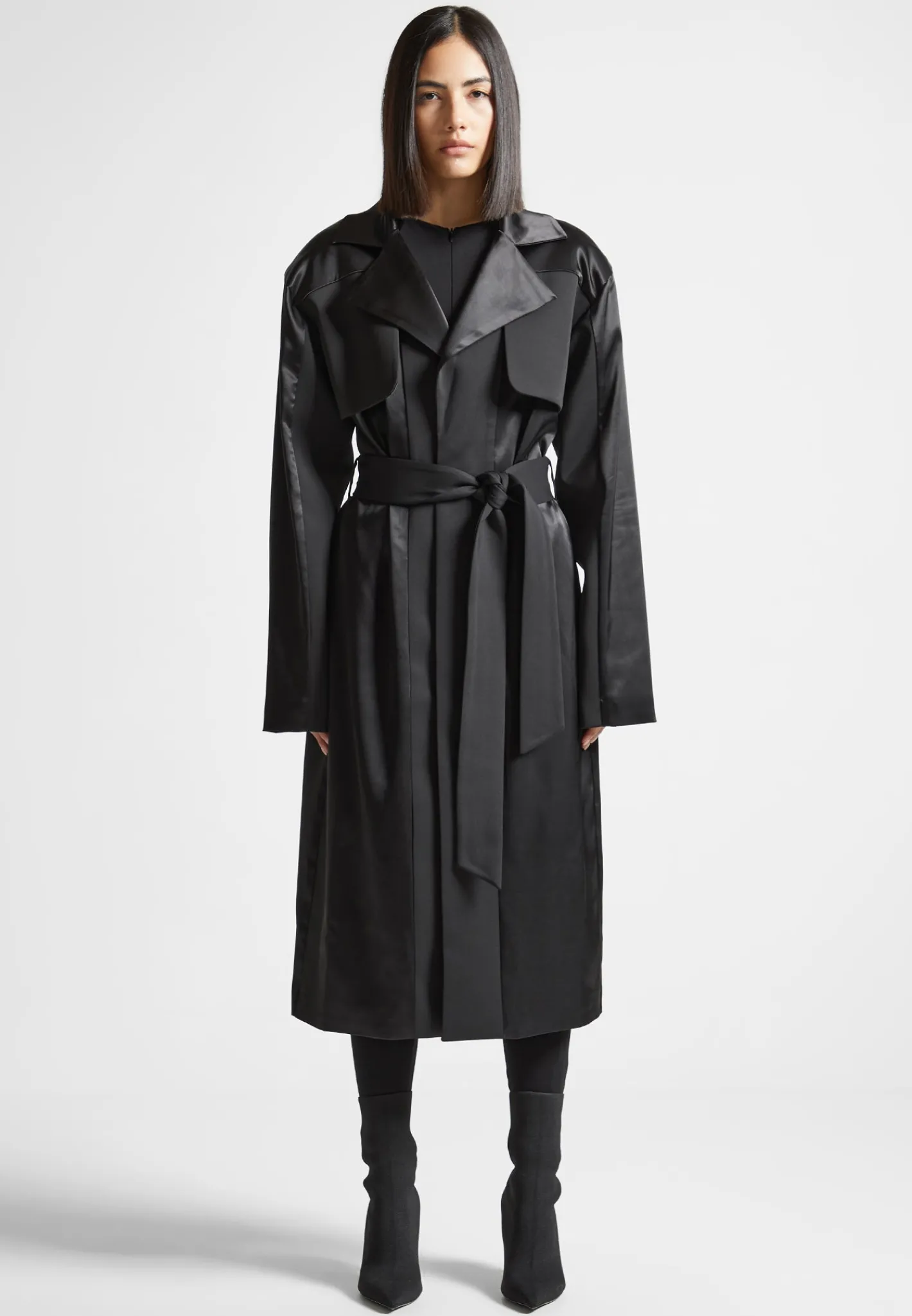 Satin Neoprene Longline Trench Coat -^Manière De Voir Online
