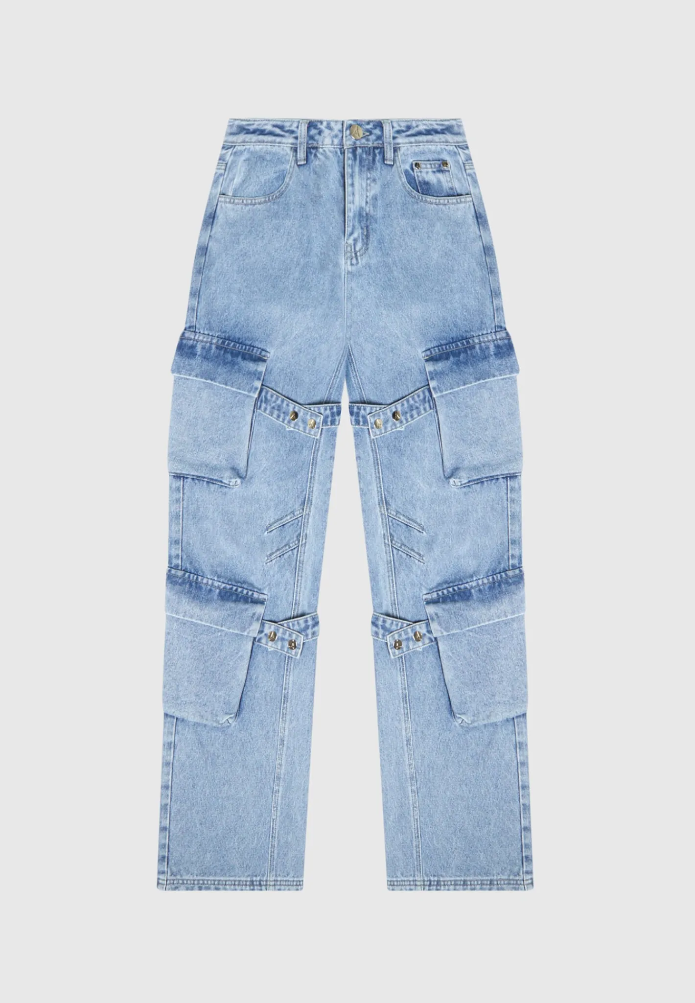 Strap Detail Cargo Jeans - Mid Blue^Manière De Voir Fashion