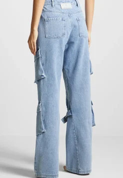 Strap Detail Cargo Jeans - Mid Blue^Manière De Voir Fashion