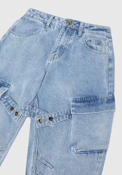 Strap Detail Cargo Jeans - Mid Blue^Manière De Voir Fashion