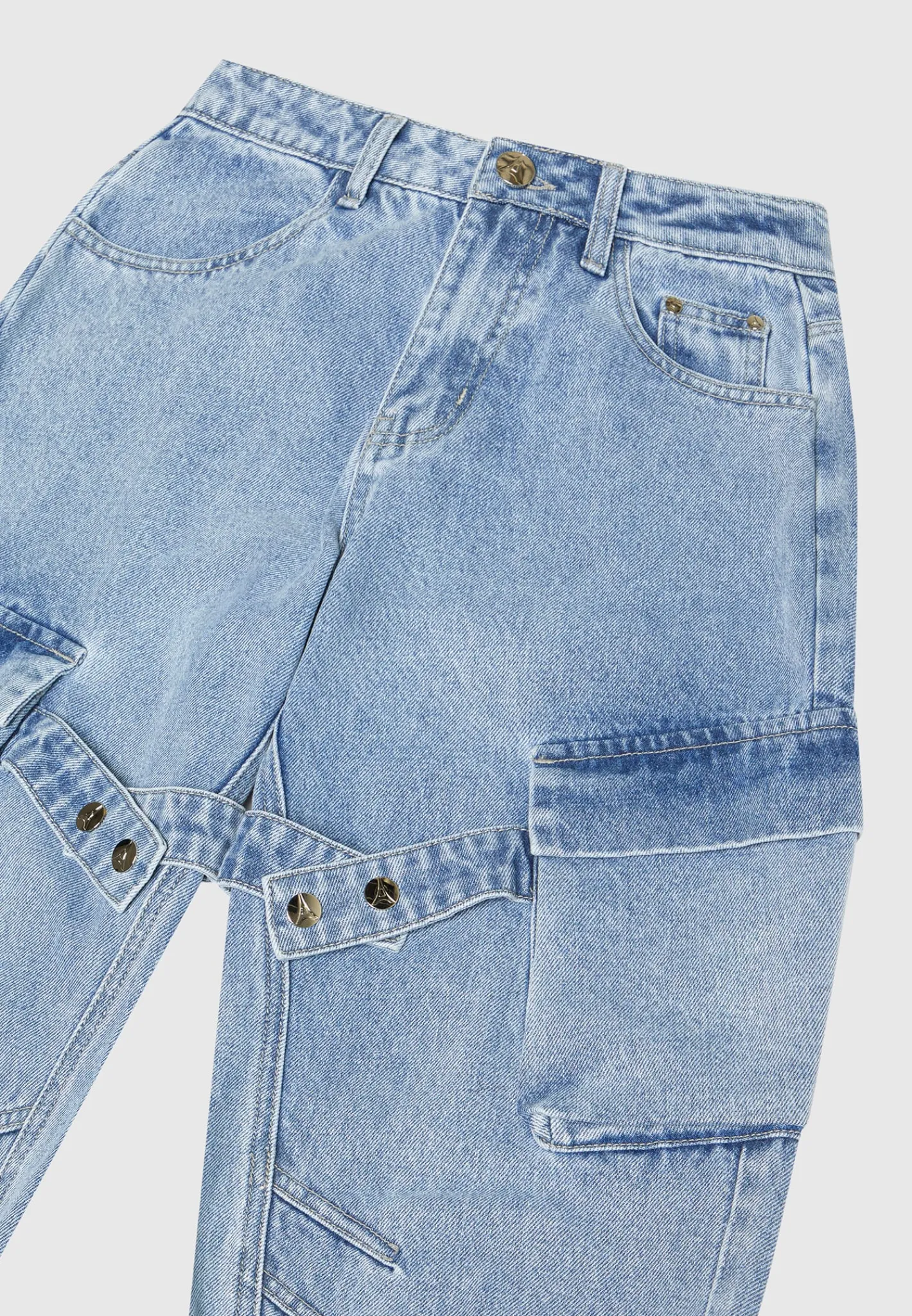 Strap Detail Cargo Jeans - Mid Blue^Manière De Voir Fashion
