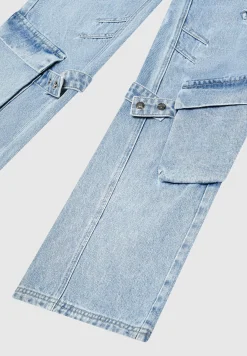 Strap Detail Cargo Jeans - Mid Blue^Manière De Voir Fashion