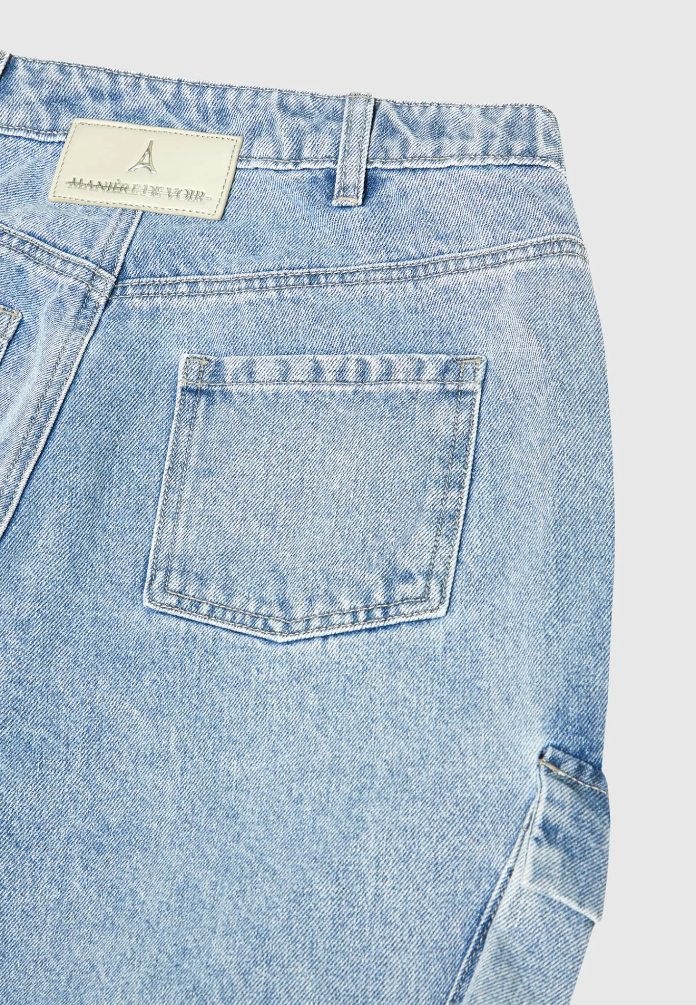 Strap Detail Cargo Jeans - Mid Blue^Manière De Voir Fashion