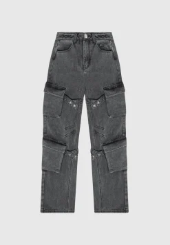 Strap Detail Cargo Jeans - Washed Grey^Manière De Voir Discount