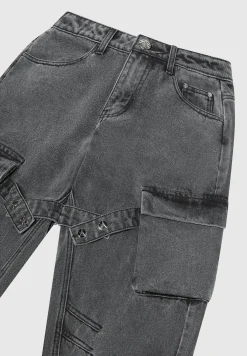 Strap Detail Cargo Jeans - Washed Grey^Manière De Voir Discount