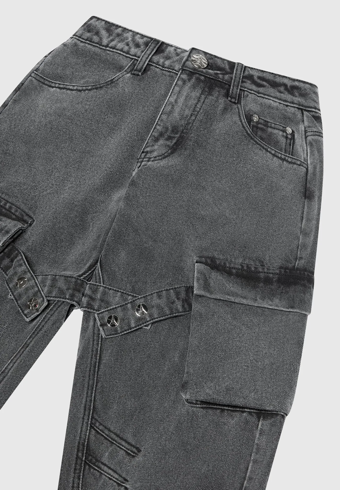 Strap Detail Cargo Jeans - Washed Grey^Manière De Voir Discount