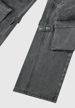 Strap Detail Cargo Jeans - Washed Grey^Manière De Voir Discount