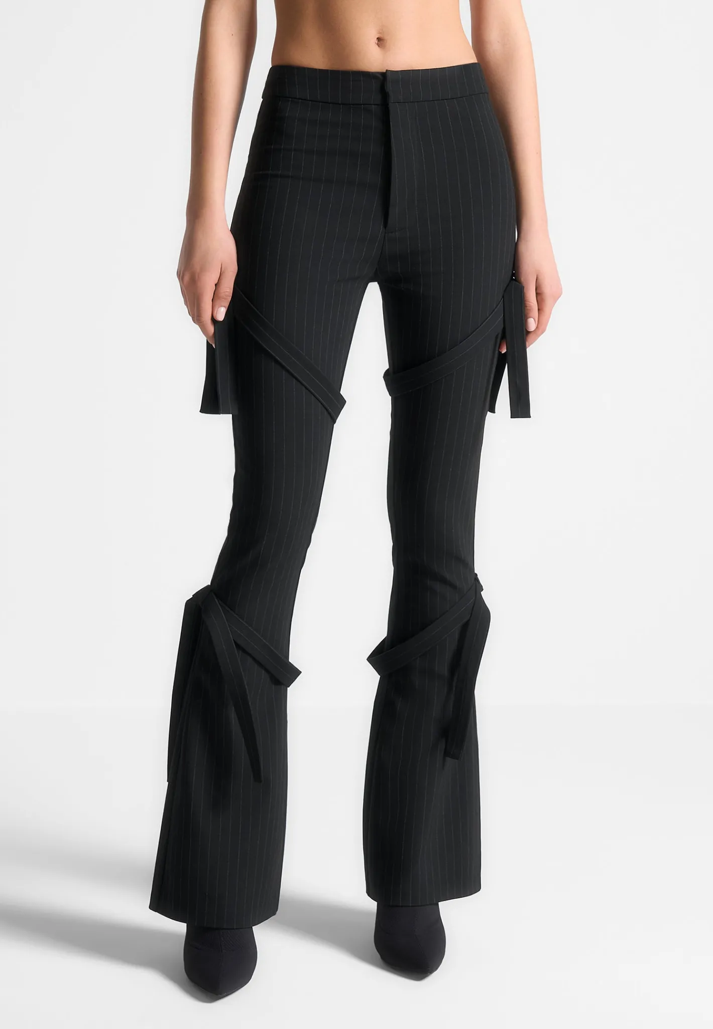 Strap Detail Pinstripe Fit and Flare Leggings -^Manière De Voir Discount