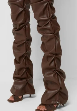 Tacked Vegan Leather Flared Trousers - Chocolate Brown^Manière De Voir Sale