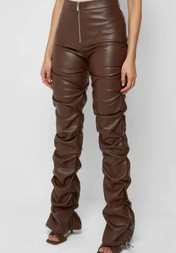 Tacked Vegan Leather Flared Trousers - Chocolate Brown^Manière De Voir Sale