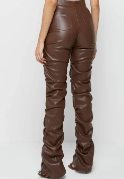 Tacked Vegan Leather Flared Trousers - Chocolate Brown^Manière De Voir Sale