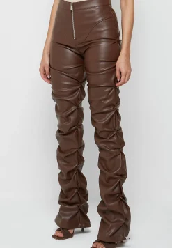 Tacked Vegan Leather Flared Trousers - Chocolate Brown^Manière De Voir Sale