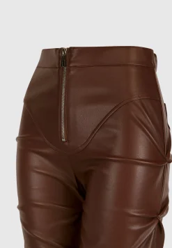 Tacked Vegan Leather Flared Trousers - Chocolate Brown^Manière De Voir Sale