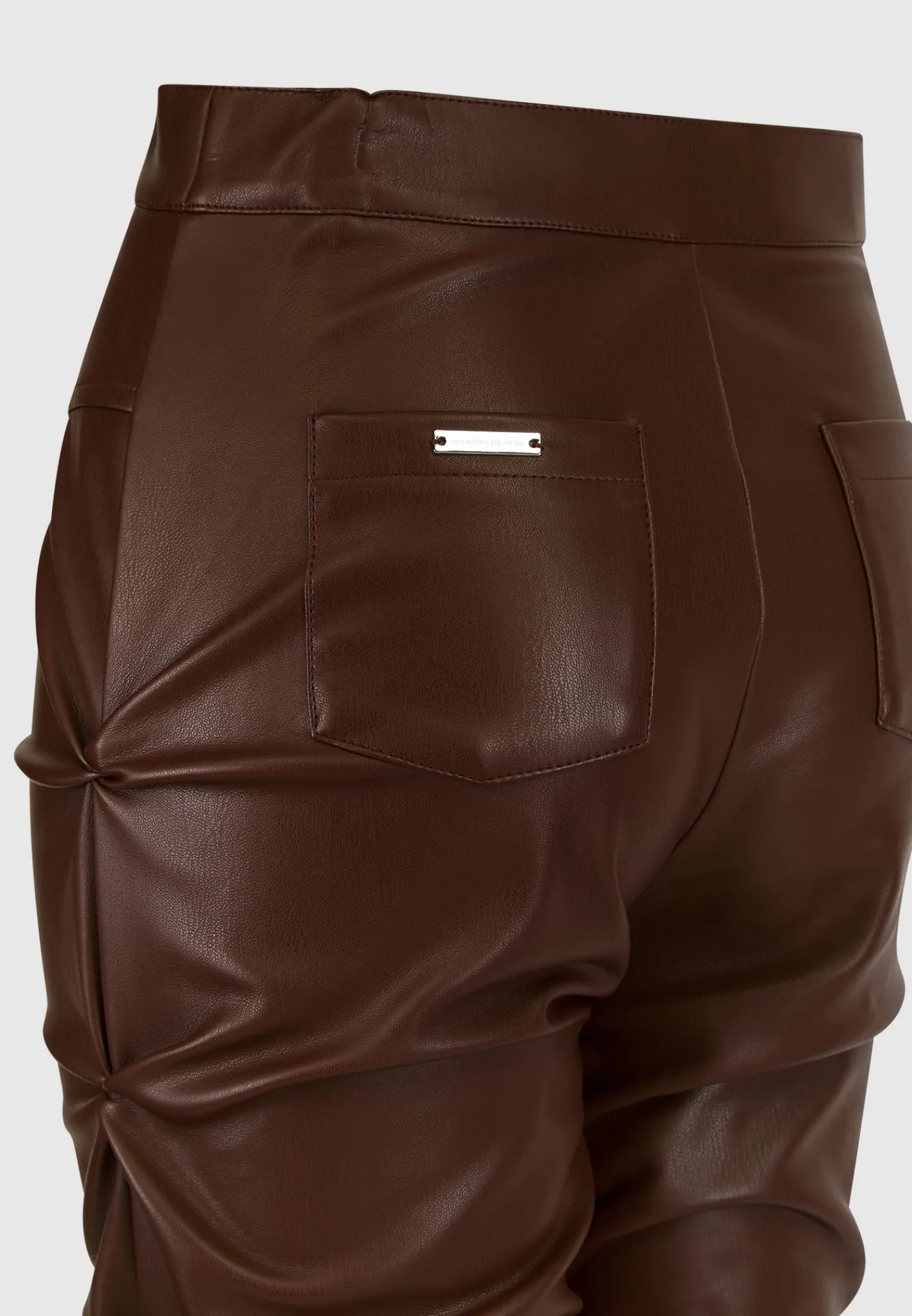 Tacked Vegan Leather Flared Trousers - Chocolate Brown^Manière De Voir Sale