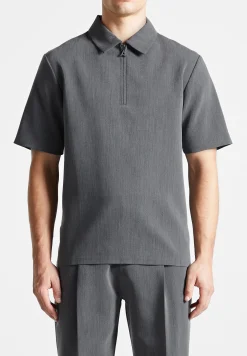 Tailored Zip Polo Top - Dark Grey^Manière De Voir Online