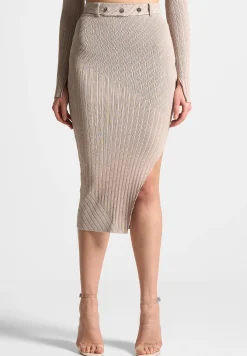 Two-Tone Ribbed Knit Midi Skirt with Belt -^Manière De Voir Online