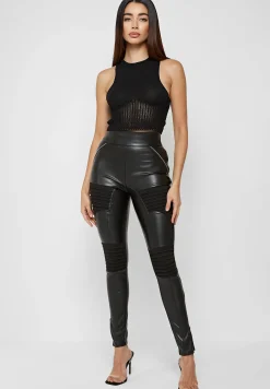 Vegan Leather & Suede Ribbed Legging -^Manière De Voir Fashion