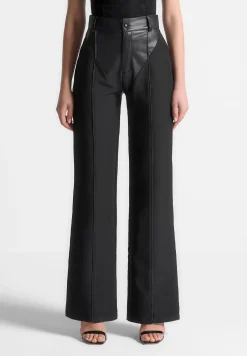 Vegan Leather & Woven Trousers -^Manière De Voir Fashion