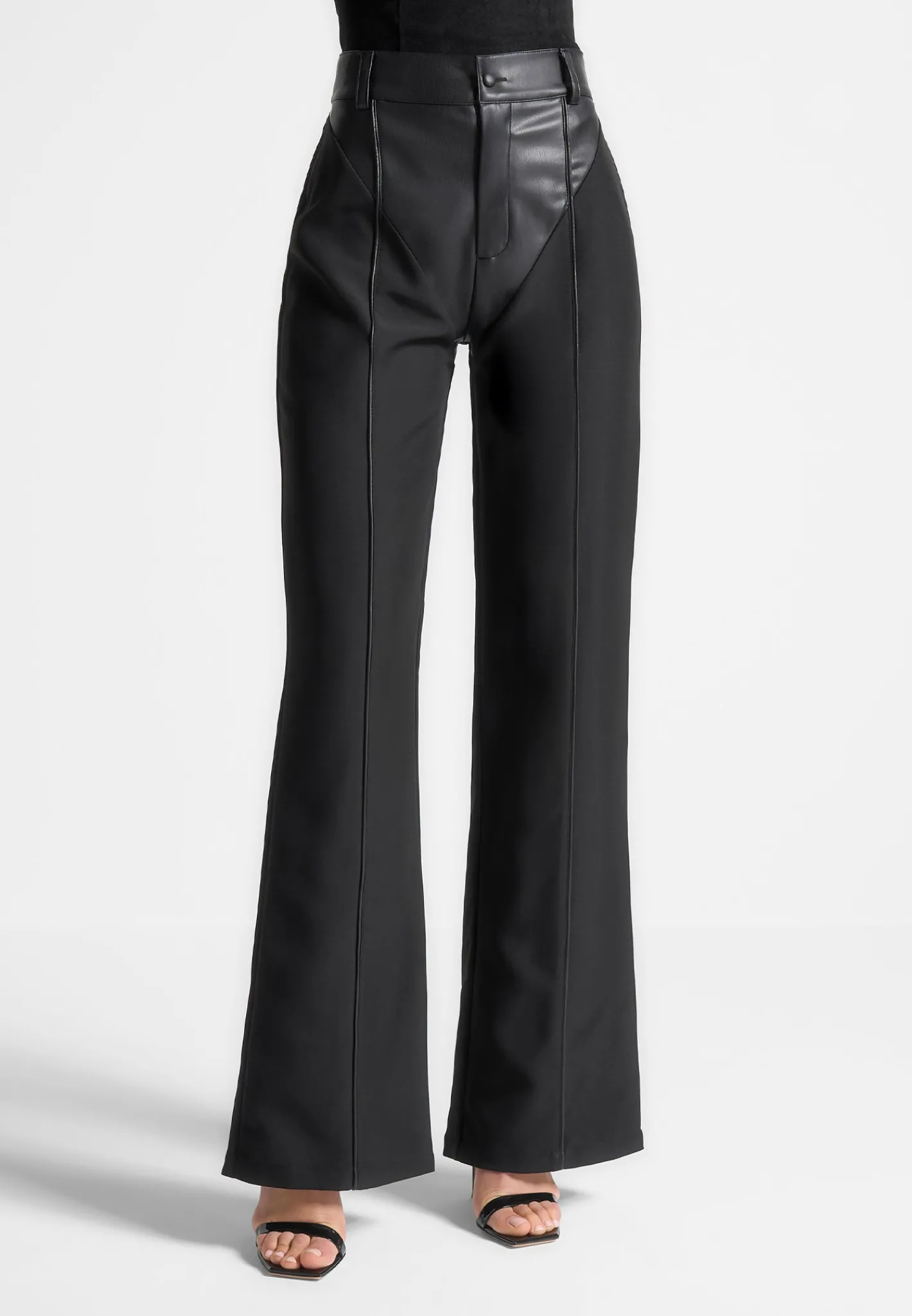 Vegan Leather & Woven Trousers -^Manière De Voir Fashion