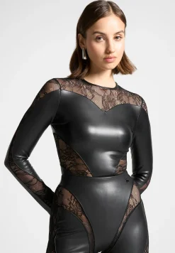 Vegan Leather and Lace Contour Bodysuit -^Manière De Voir Outlet